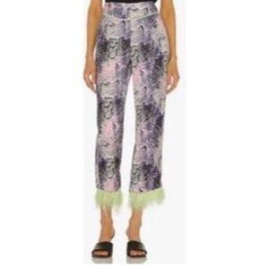 Le Superbe NWT Minted Feather Trim Pants in Purple Snakeskin Size 8